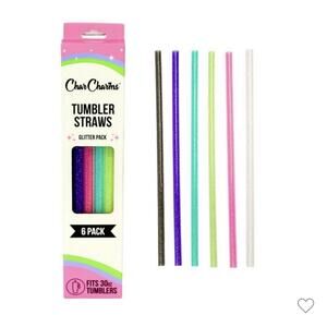 Char Charms 6-Pack | Reusable Straws 12in Fits 30oz Tumblers- glitter colorway !